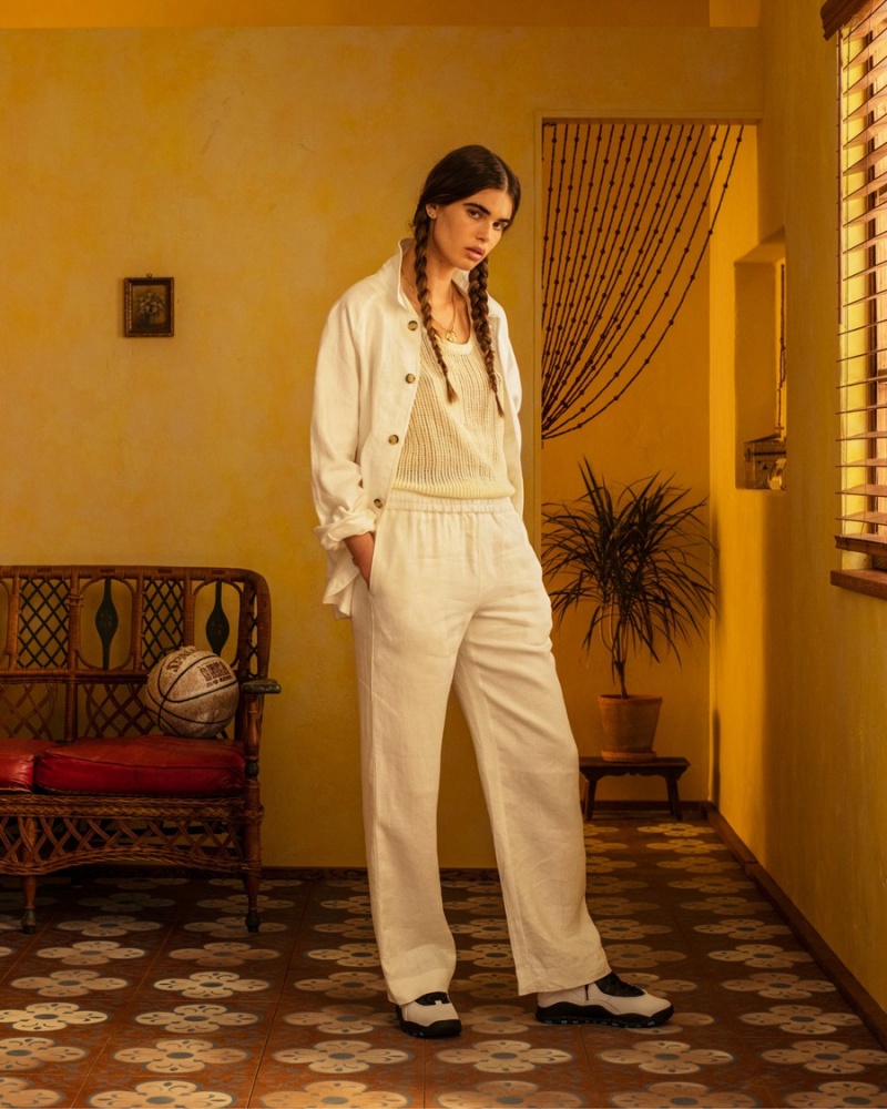 White Aime Leon Dore Linen Leisure Women's Pants | ZINHB3597