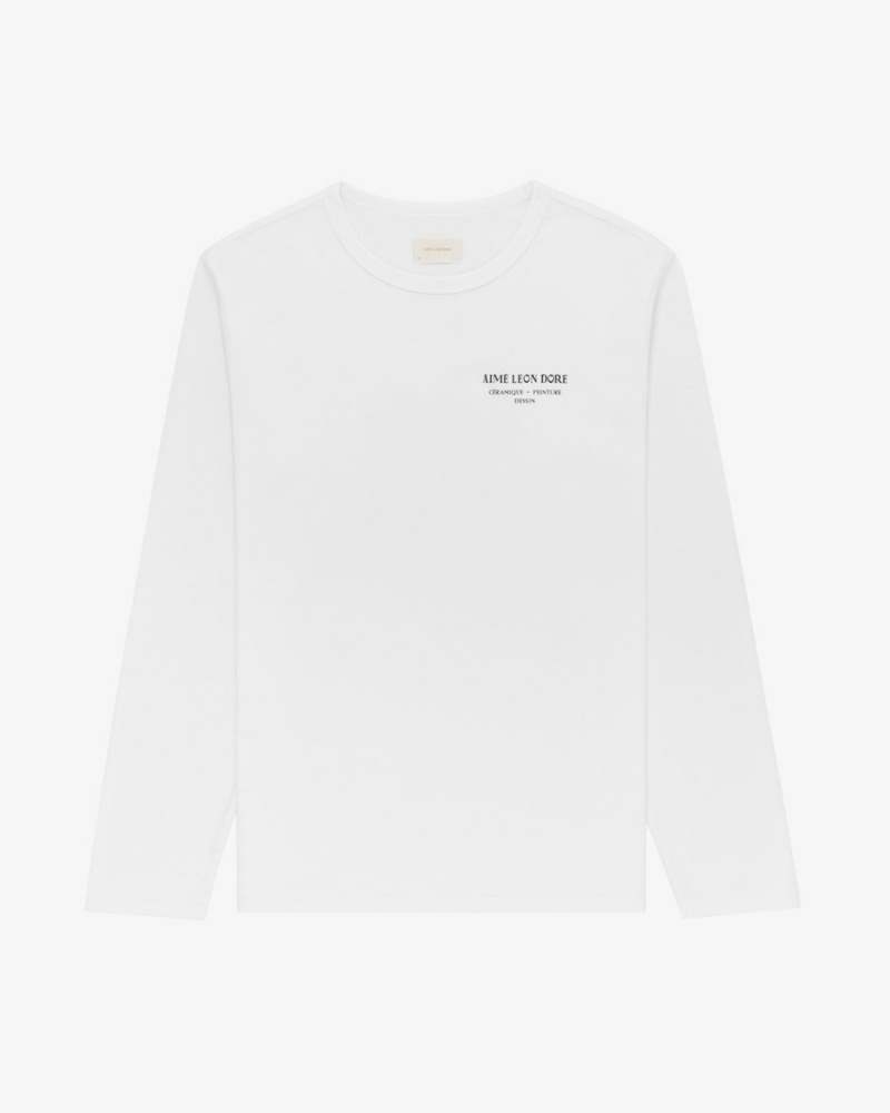 White Aime Leon Dore Long-Sleeve Artiste Men's Shirts | AYRUO0418