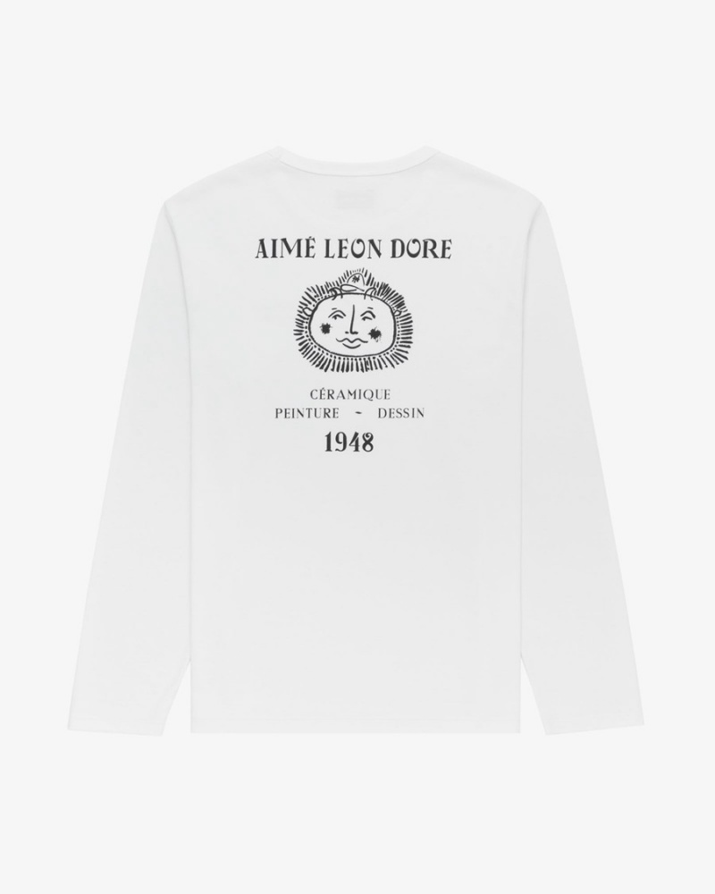 White Aime Leon Dore Long-Sleeve Artiste Men\'s Shirts | AYRUO0418