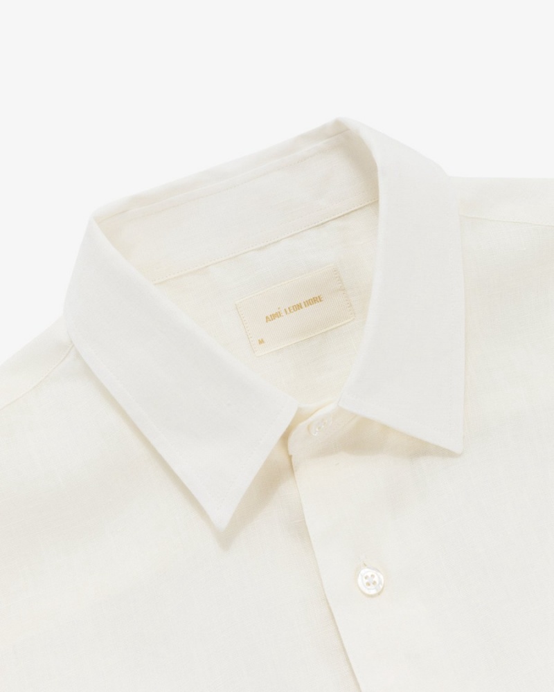 White Aime Leon Dore Long-Sleeve Linen Unisex Shirts | YMCGJ7538