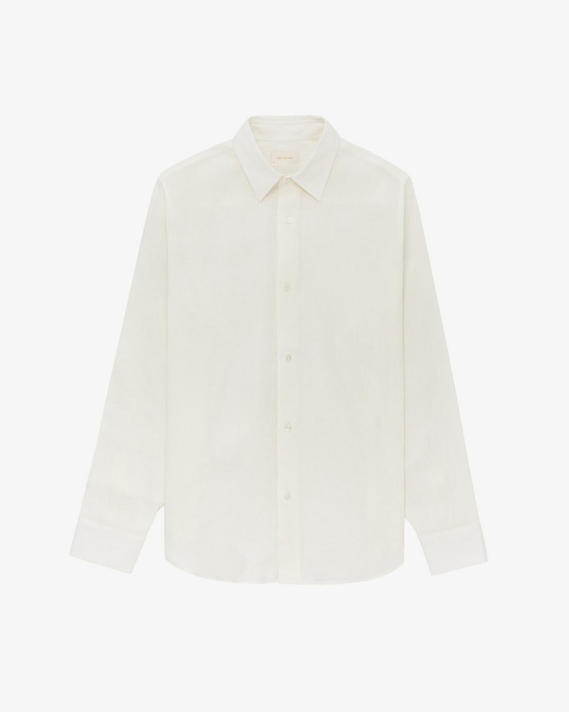 White Aime Leon Dore Long-Sleeve Linen Unisex Shirts | YMCGJ7538