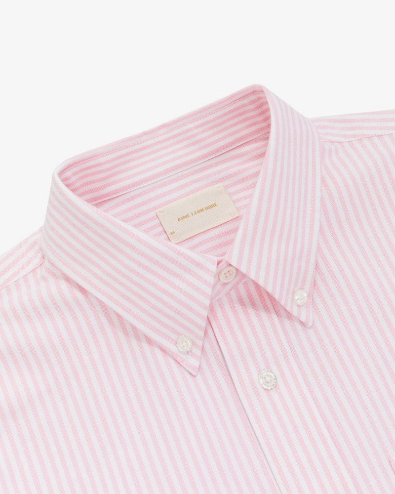 White Pink Aime Leon Dore Striped Crest Oxford Men's Shirts | TIVYP5798