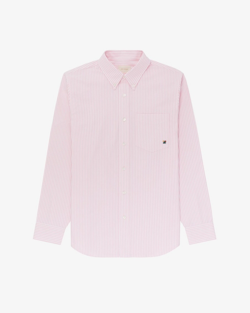 White Pink Aime Leon Dore Striped Crest Oxford Men\'s Shirts | TIVYP5798