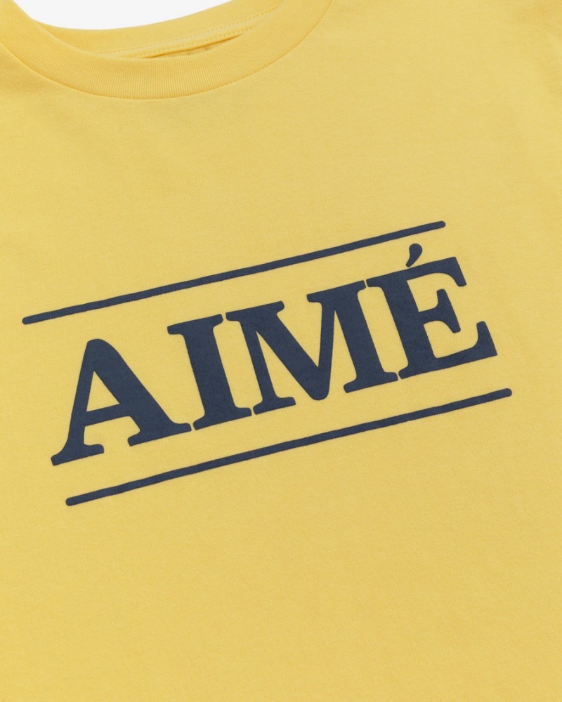 Yellow Aime Leon Dore Logo Men's Shirts | CZQJH8156