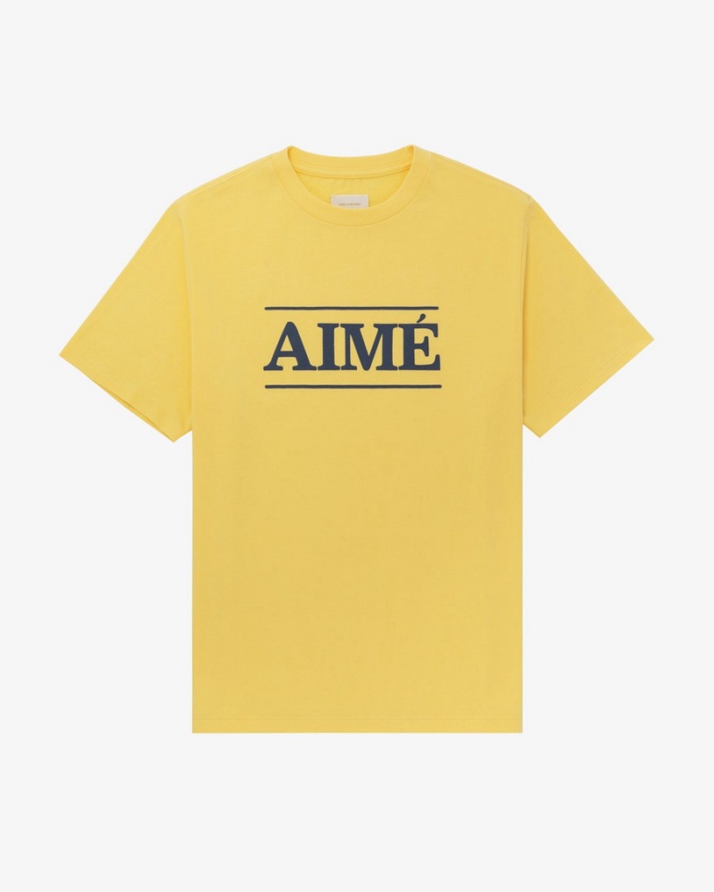 Yellow Aime Leon Dore Logo Men\'s Shirts | CZQJH8156